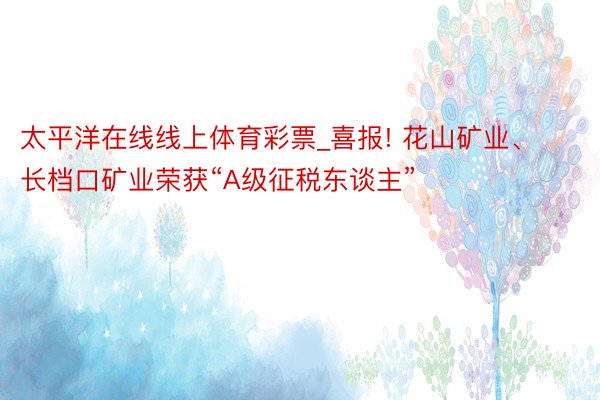 太平洋在线线上体育彩票_喜报! 花山矿业、长档口矿业荣获“A级征税东谈主”