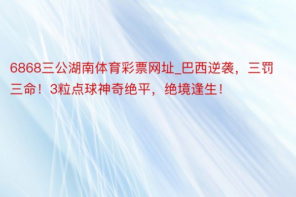6868三公湖南体育彩票网址_巴西逆袭，三罚三命！3粒点球神奇绝平，绝境逢生！