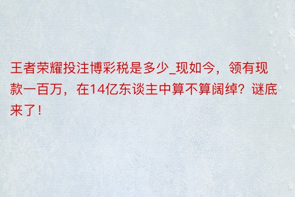 王者荣耀投注博彩税是多少_现如今，领有现款一百万，在14亿东谈主中算不算阔绰？谜底来了！