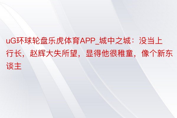uG环球轮盘乐虎体育APP_城中之城：没当上行长，赵辉大失所望，显得他很稚童，像个新东谈主