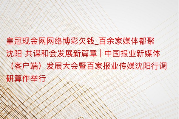 皇冠现金网网络博彩欠钱_百余家媒体都聚沈阳 共谋和会发展新篇章 | 中国报业新媒体（客户端）发展大会暨百家报业传媒沈阳行调研算作举行