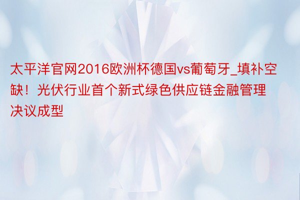 太平洋官网2016欧洲杯德国vs葡萄牙_填补空缺！光伏行业首个新式绿色供应链金融管理决议成型