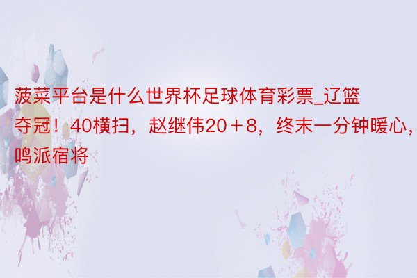菠菜平台是什么世界杯足球体育彩票_辽篮夺冠！40横扫，赵继伟20＋8，终末一分钟暖心，杨鸣派宿将