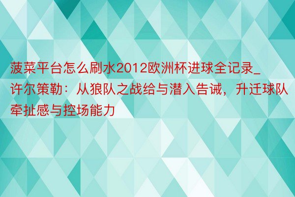 菠菜平台怎么刷水2012欧洲杯进球全记录_许尔策勒：从狼队之战给与潜入告诫，升迁球队牵扯感与控场能力