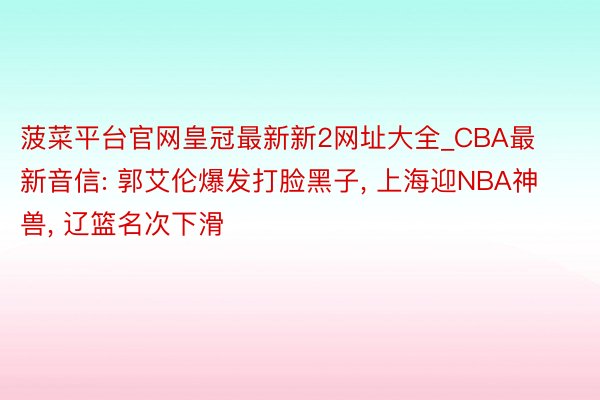 菠菜平台官网皇冠最新新2网址大全_CBA最新音信: 郭艾伦爆发打脸黑子, 上海迎NBA神兽, 辽篮名次下滑
